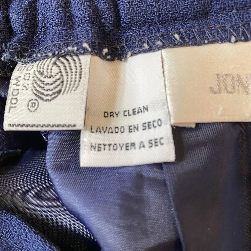 Vintage Jones New York Pencil Skirt 24W Navy Blue Wool Pleated Lined‎ Zipper